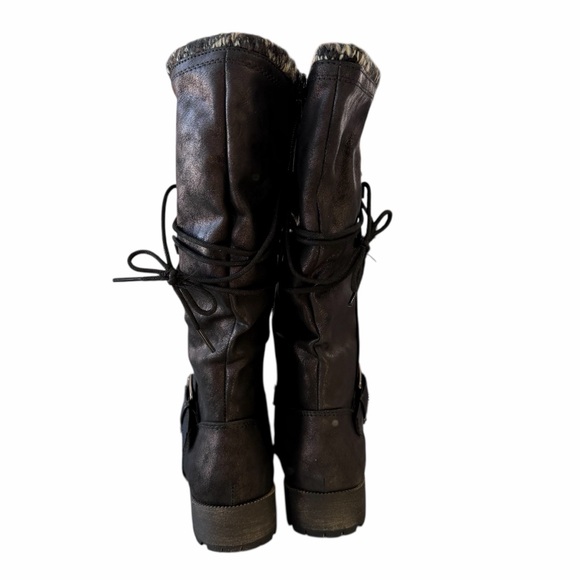 Jellypop Mid Calf Black Boots Riding Moto Buckle Slouchy Lace Up Winter Women’s - Picture 4 of 7